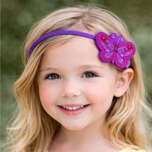 NEW Girl’s Butterfly Headband Non-Slip Purple Pink Sparkle Sequin Stretch
